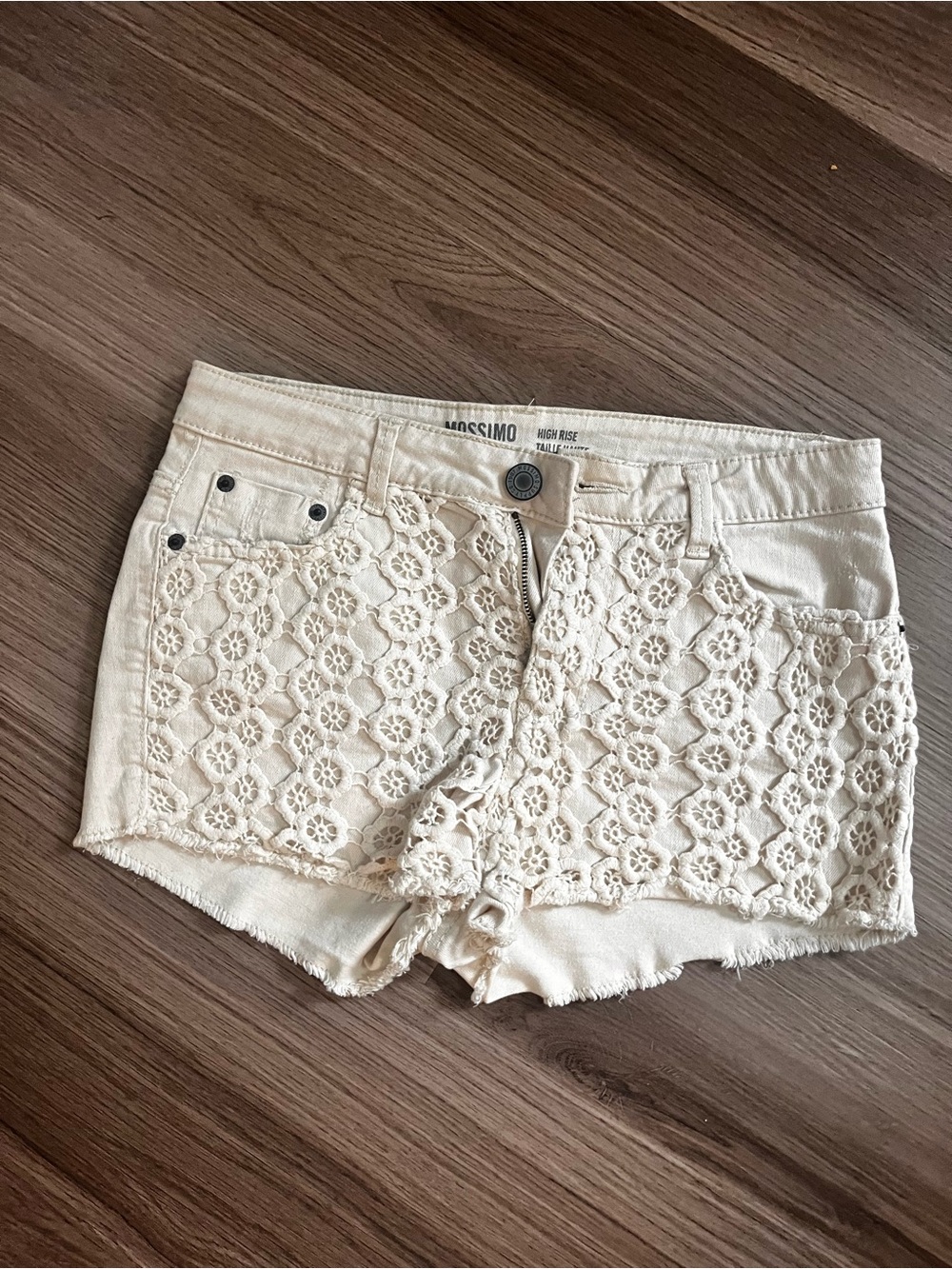 Mossimo Supply Co. Cream Crochet High-Rise Jean Shorts